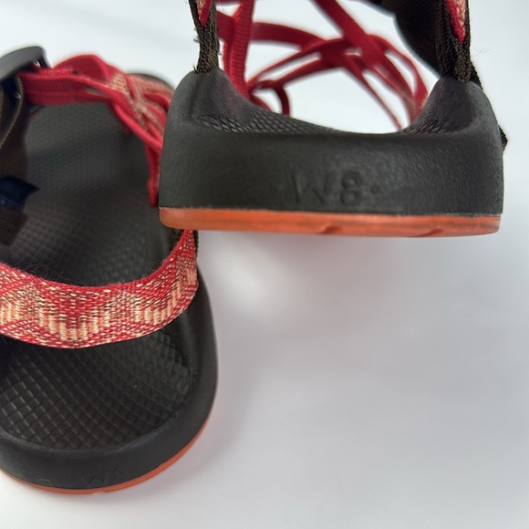 Chaco Z2 Women's Red-ish Orange, Cream & Brown Adjustable Strap Sandals. Size 8. - Picture 3 of 5